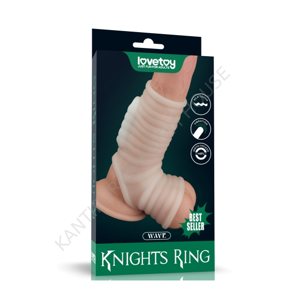 Vibrating Wave Knights Ring with Scrotum Sleeve (White) -LV343118